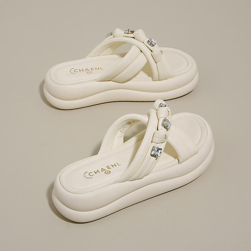 Ddmyoutdoor Fairy Style Thick Soled Sandals For Women Outdoor Summer New Fashion Beach Shoes With Rhinestones To Match Dresses One Strap Slippers Outd