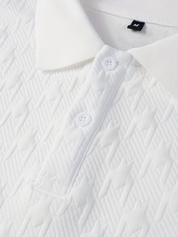 Fashion Mens Polo Shirts 2025 Spring Summer Daily Casual Textured Solid Color Polo Shirt For Men Vintage Short Sleeve Pullovers 250529