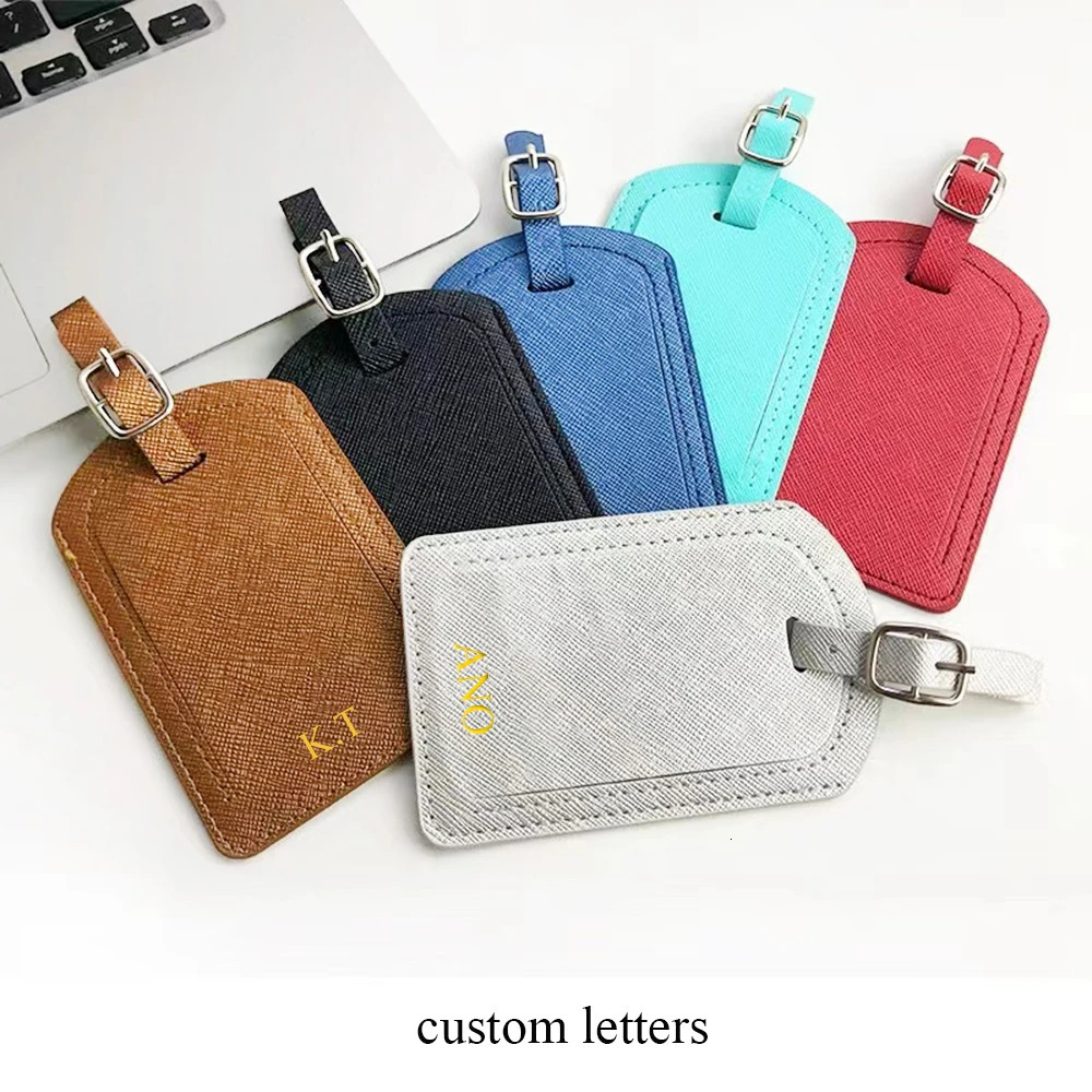 Custom Letters Saffiao PU Leather Luggage Tag Wholesale Personalize Initial Travel Accessories Women Men Suitcase Name Card Tag 250614