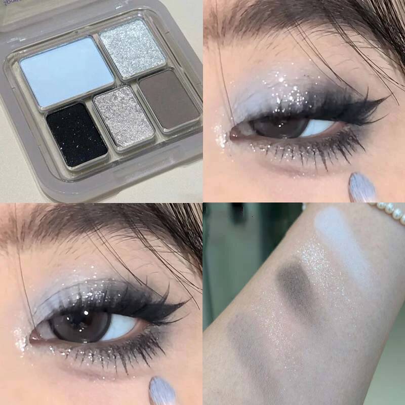 5 Colors Shiny Milk Pink Waterproof Nude Brown Matte Glitter Eyeshadow Palette Brighten Silkworm Makeup