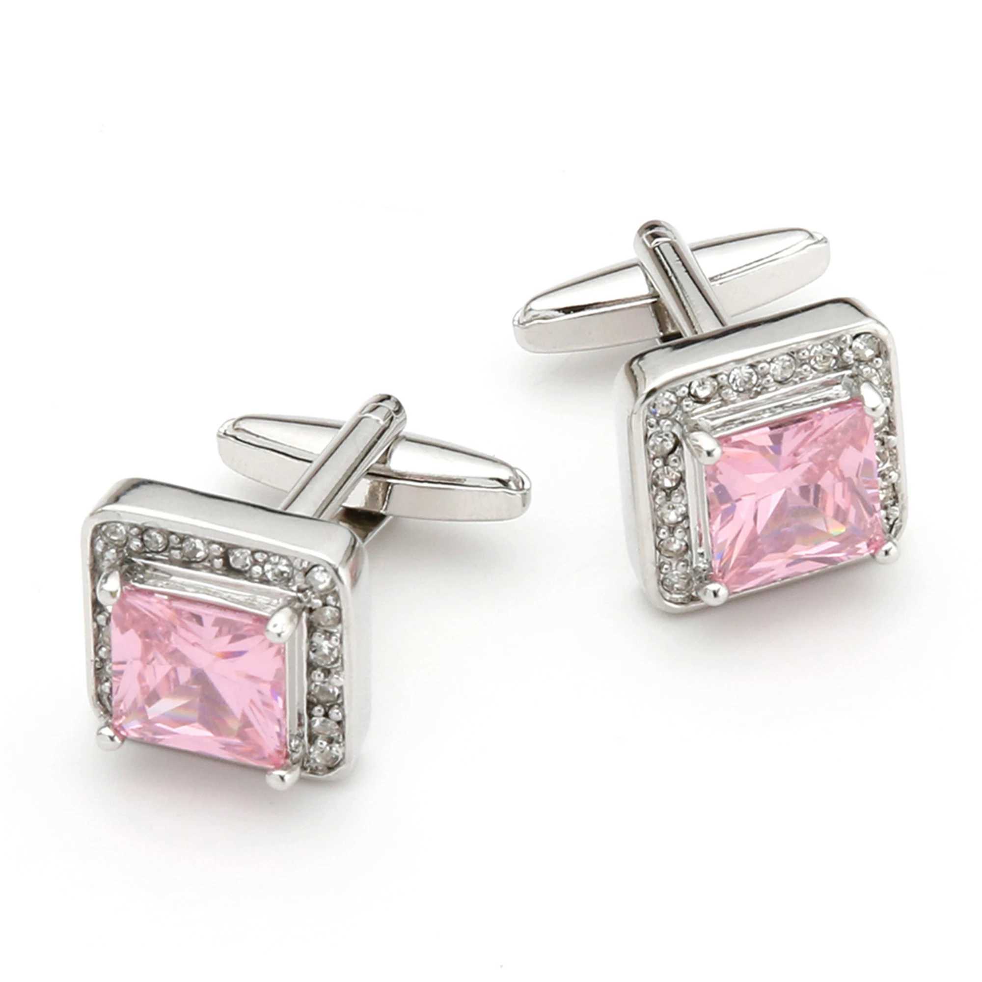 Cufflinks for Men XK21020 Luxury Pink Zircon Rhinestones Square Copper Silver Color Dress Shirt Cuff Links Jewelry XJ250614