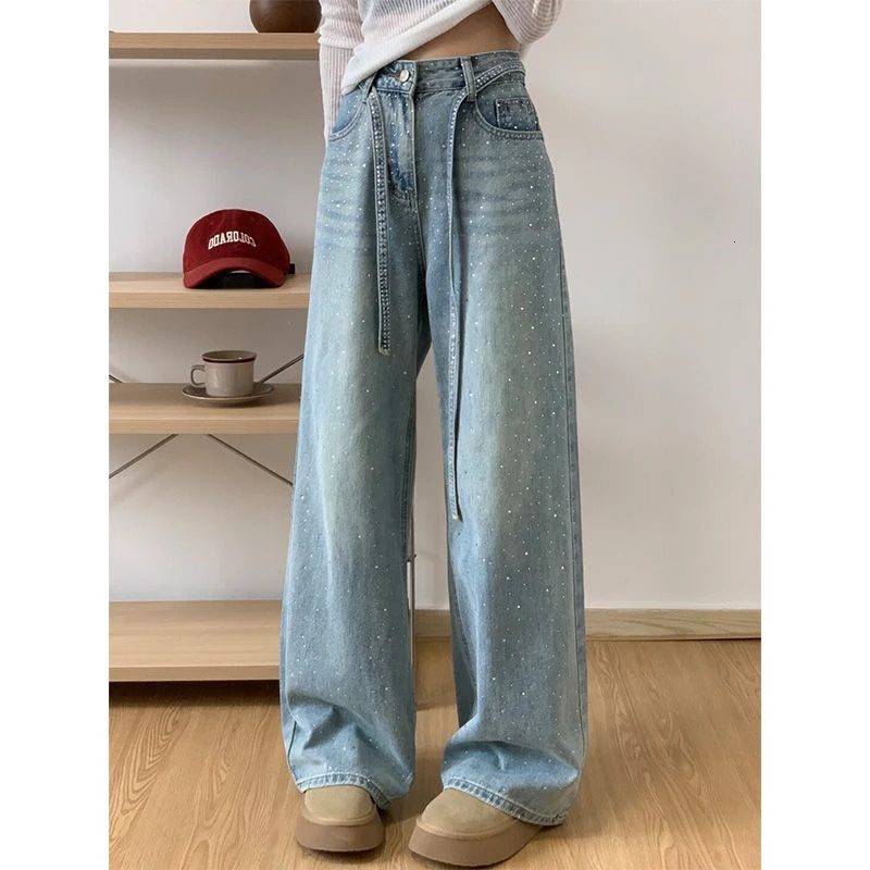 Womens Starry Sparkling High Waisted Wide Leg Jeans Summer Personalized Trousers Cool Girl Casual Bottoms Female Street Pants 250612