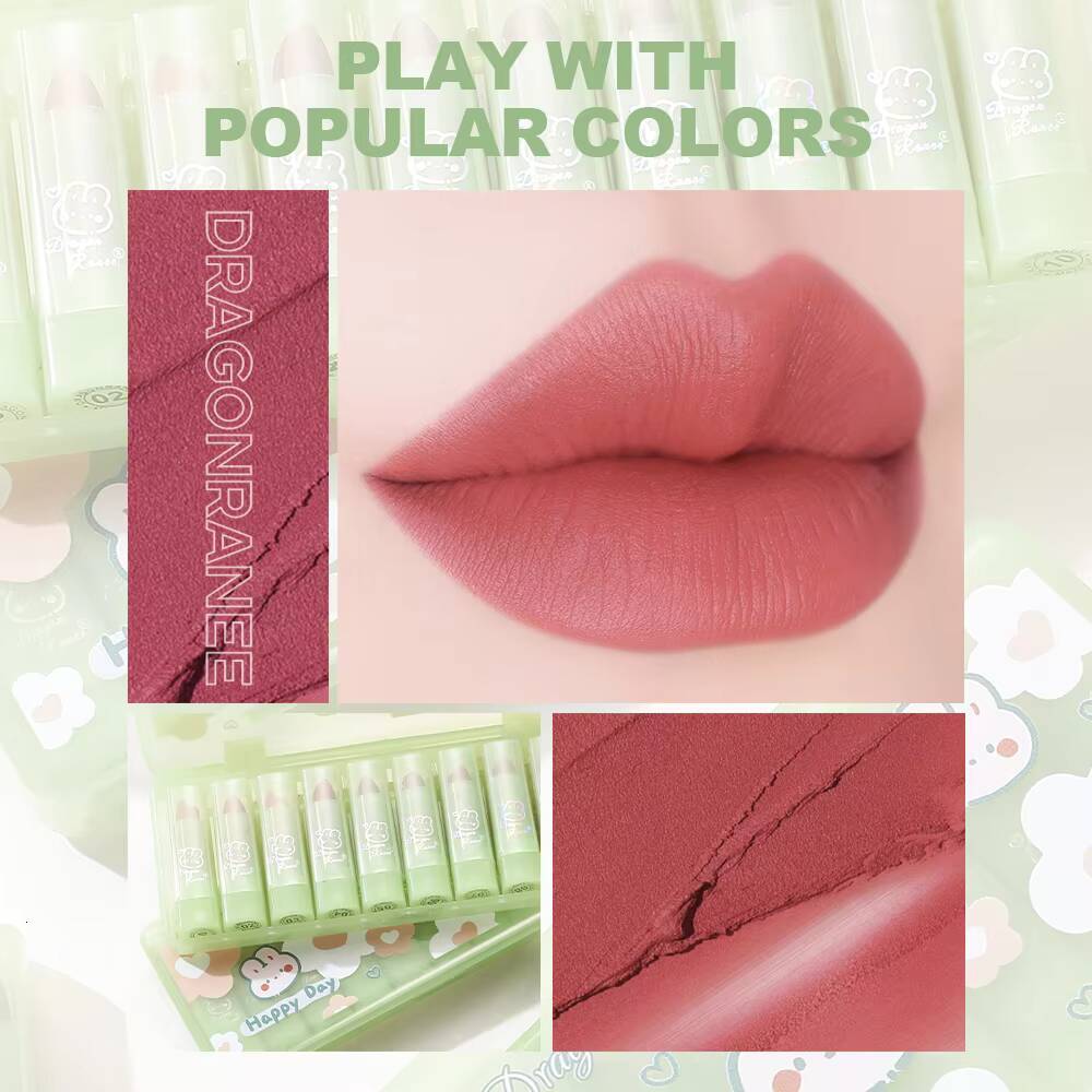 Dragon Ranee10pcs Matte Velvet Green Bunny Translucent Waterproof Sweatproof Non-Stick Lipstick Set happy