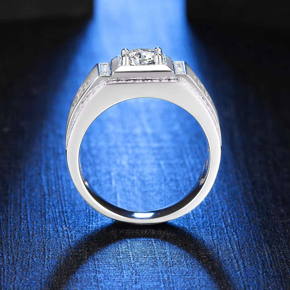 Fashion Men Ring Rhodium Plated 925 Sterling Silver Moissanite Men Rings