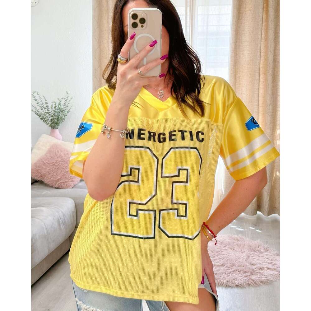 Summer New Ins Street Versatile Mesh Loose Patchwork Letter Print Short Sleeve T-Shirt Women's Clothing B5