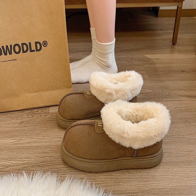 Ddmysports New Winter High Value Sheepskin Integrated Height Increasing Thick Soled Big Head Snow Boots For Women Warm Fleece Lined Cotton Shoes Outdo