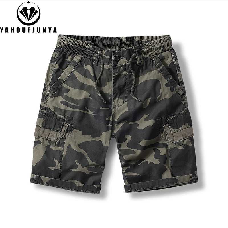 2024 Summer Men Outdoors Casual Camouflage Cargo Shorts Men Design Baggy Elastic Waist Breathable Straight Fashion Short MaleW250614