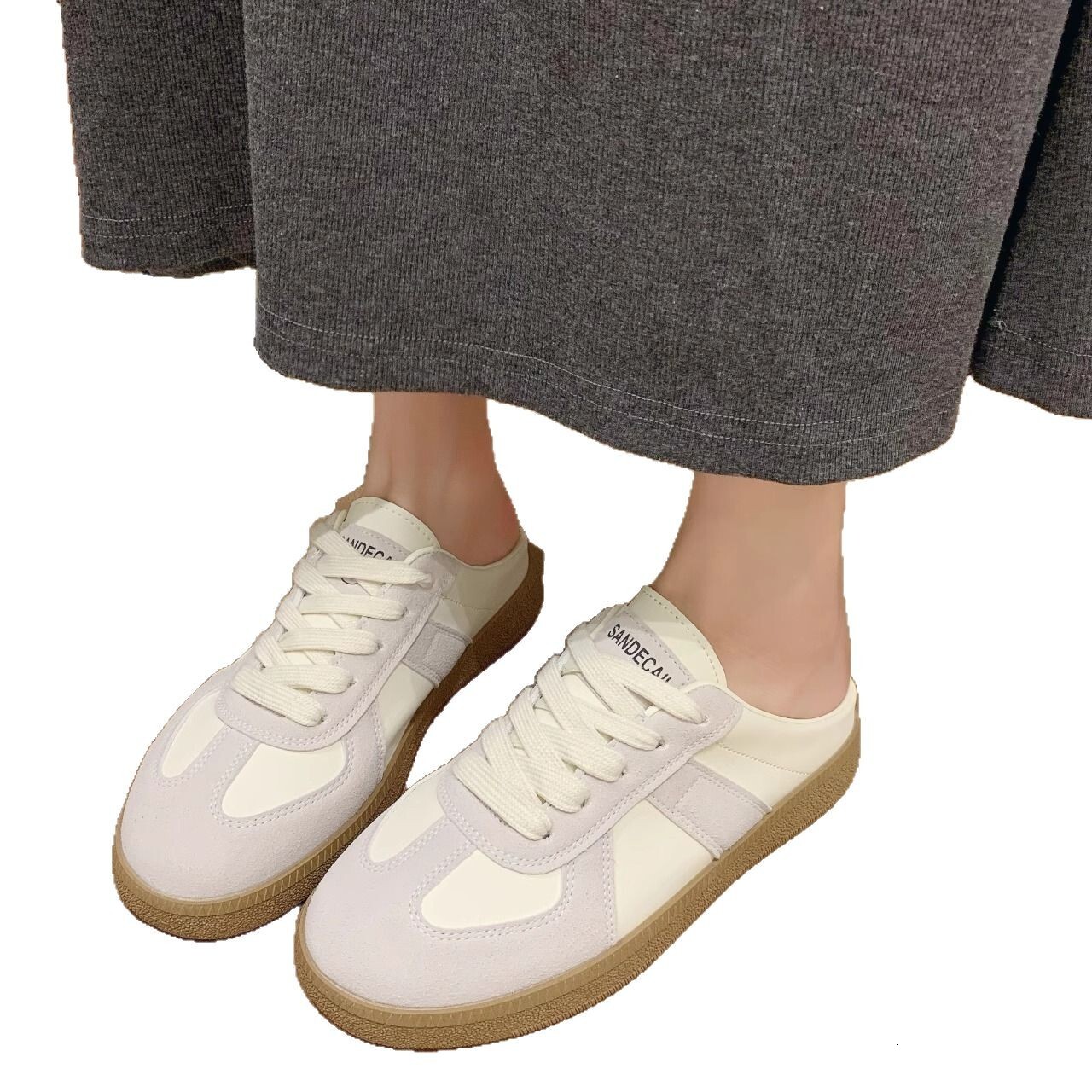 Ddmysports Summer German Training For Women Half Slippers New Versatile Breathable Lightweight Soft Sole Sneakers Slimming White Shoes Outdoor Shoes