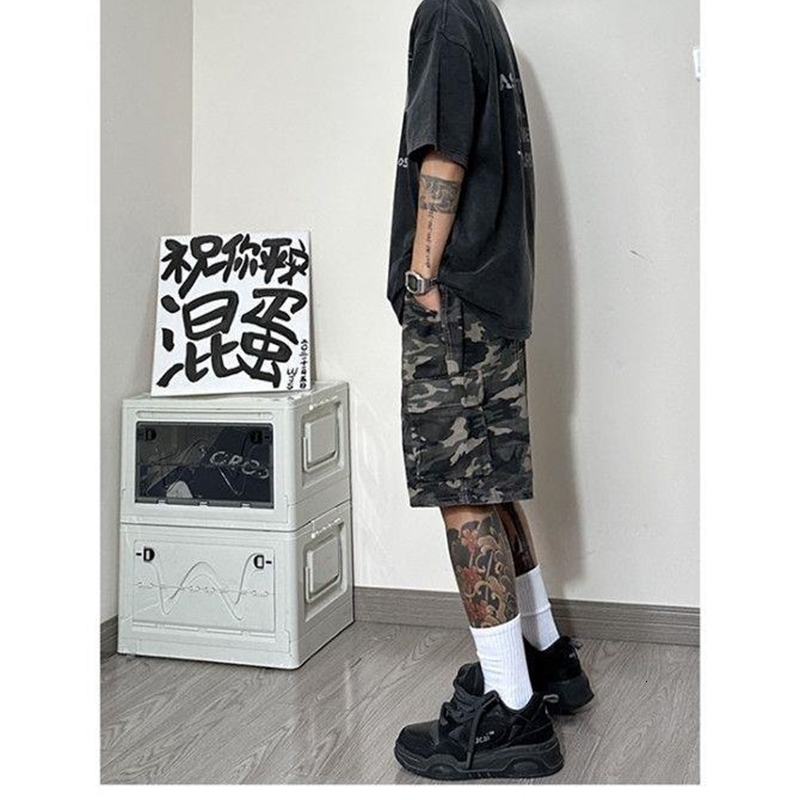 Mens Style Spliced elastic Loose Straight High Street Camouflage n Fivepoint Denim Shorts w250520
