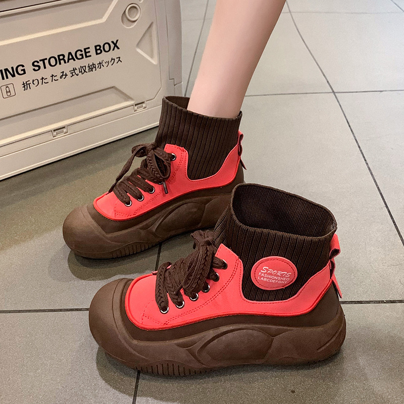 Ddmysports High Top Shoes For Women New Autumn Winter Thick Sole Soft Surface Comfortable Knitted Mouth Single Short Martin Boots Outdoor Shoes