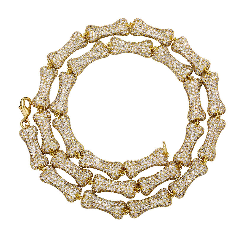 9mm Fine Quality Hip Hop Bone Charms Necklace Bracelet Jewelry Set Full Cz Zircon Neck Chains Personalized Mens And Womens Rapper Halloween Gifts Neck