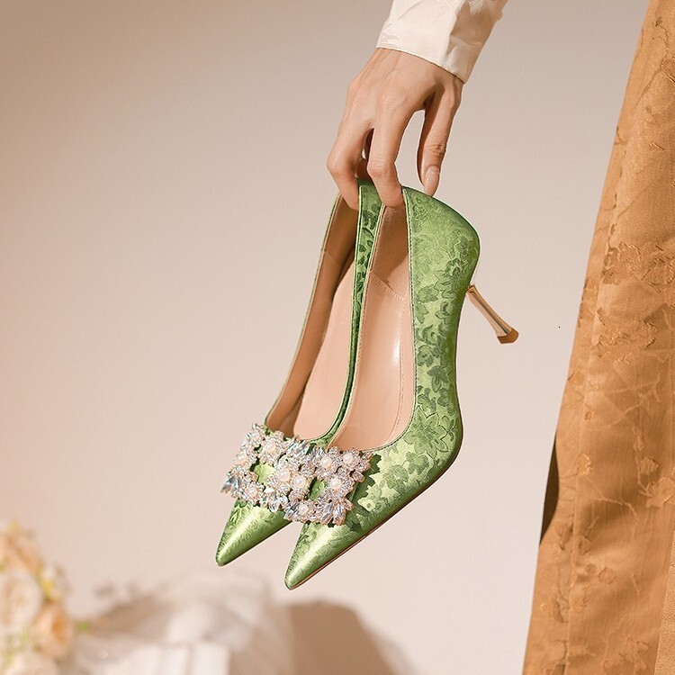 Ddmyoutdoor New Style Rhinestone Pointed Toe Stiletto Pearl Wedding Bridesmaid Shoes Elegant Commuter Professional Heels For Women Outdoor Shoes