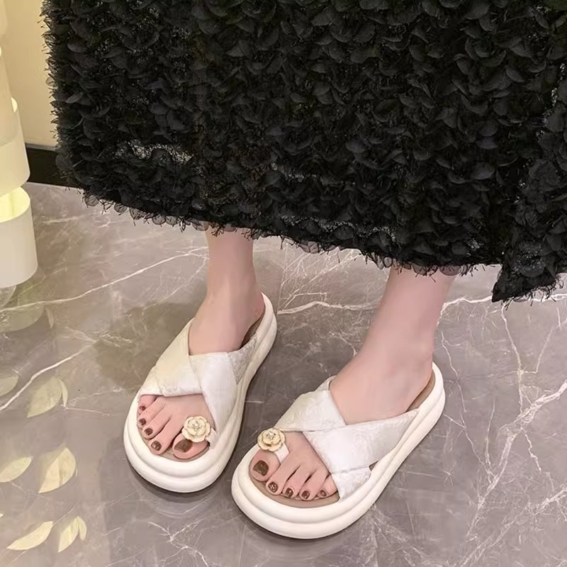 Ddmysports Summer Women S Slippers To Match Skirts French Camellia Beautiful Toe Clip Sandals New Chinese Style Shoes Outdoor Shoes