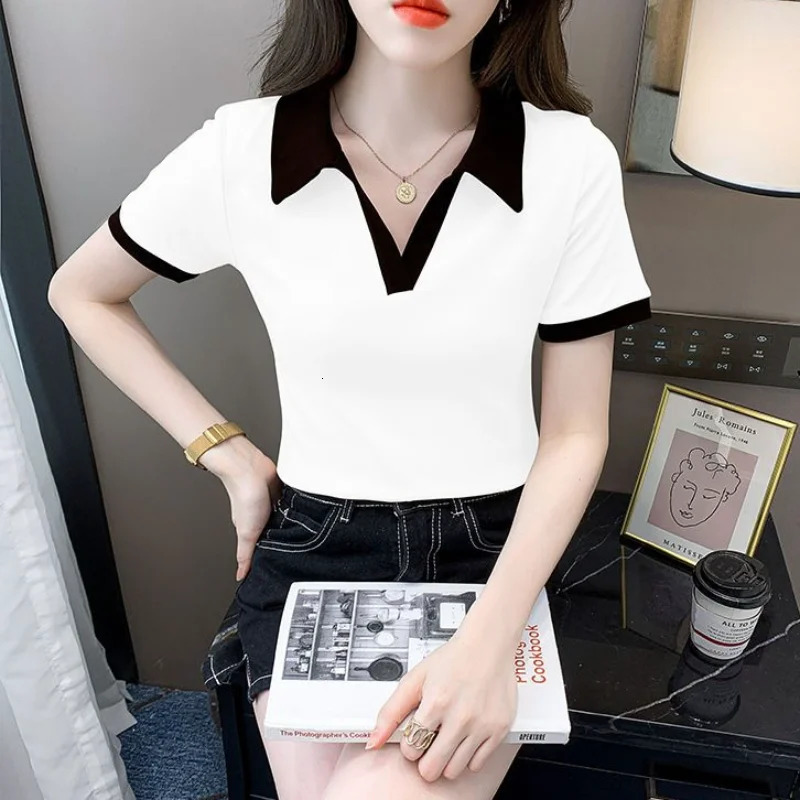 Top Products Pullover Tall Polo Neck Tee Shirts for Women Rayon T Shirt Elegant Trend Summer Aesthetic Korean Yellow 250609