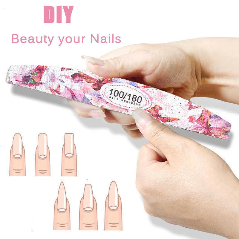 50Pcs Flower n Wood Nail Files 100 150 180 240 Grit Washable Professional Sandpaper Nails File Emery Board Manicure Tools 250605