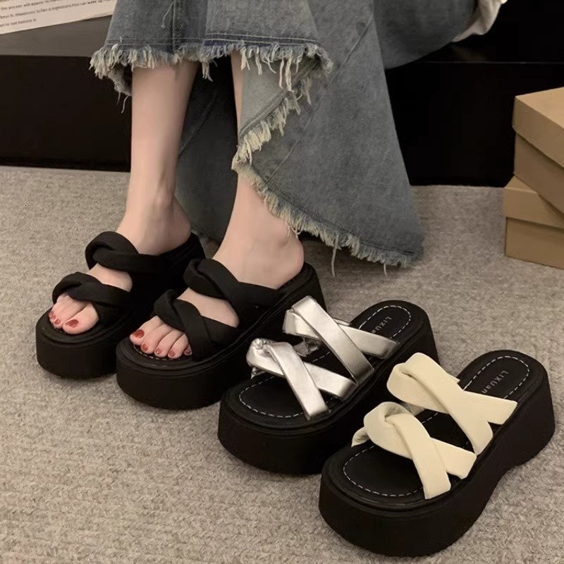 Ddmysports High Quality Beautiful Women S Slippers Summer New Versatile Casual Platform Thick Soled Height Increasing Sandals Outdoor Shoes