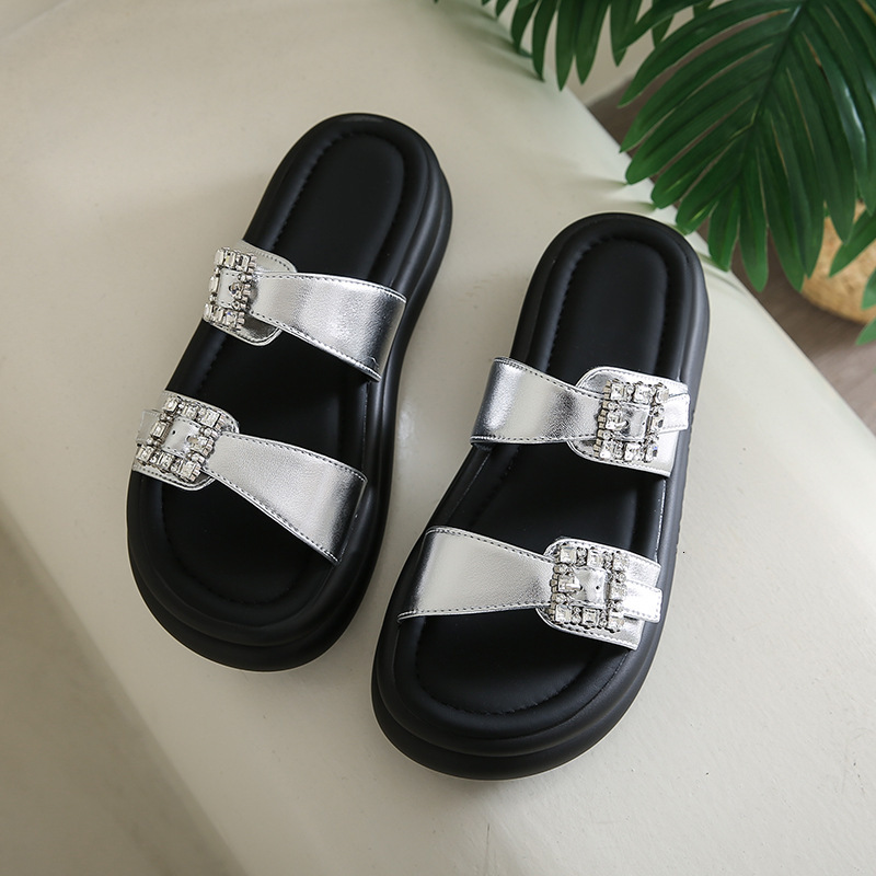 Ddmyoutdoor Summer New Niche Design Belt Buckle Double Strap Sandals For Women Comfortable Thick Sole Fashionable Open Toe Slippers Outdoor Shoes