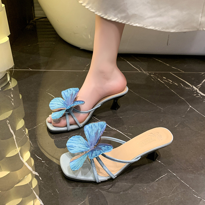 Ddmyoutdoor Open Toe Slippers For Women Sexy Butterfly High Heels Summer New Fairy Style With Dress Outdoor Mid Heel Sandals Outdoor Shoes