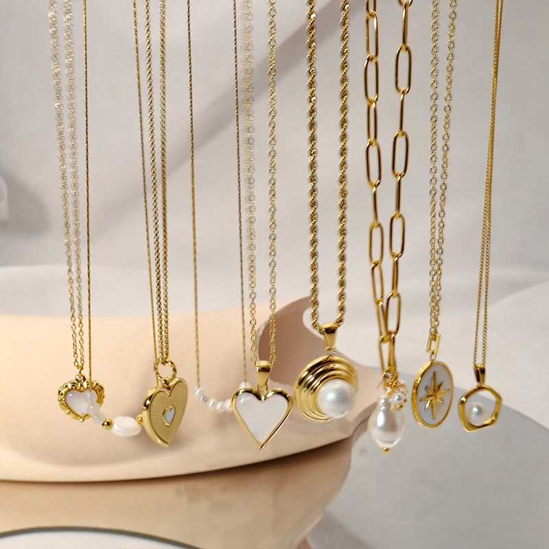 WILD FREE Trendy Stainless Steel Pearl Pendant Necklaces for Women Heart Star Simple Charm PVD Gold Plated Jewelry Z250614
