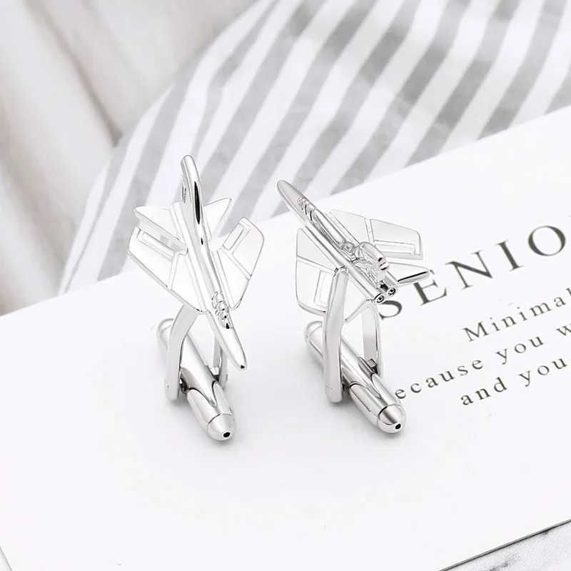 High-quality Copper Aircraft cufflinks for Men Silver Color Unique Plane Shape Sleeve Buttons Business Shirt Cuff AccessoriesXJ250614