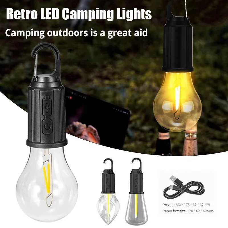 Portable Outdoor LED Camping Light with 3 Modes Super Emergency USB Rechargeable with Hook for Tent Fishing Nightlights W250613