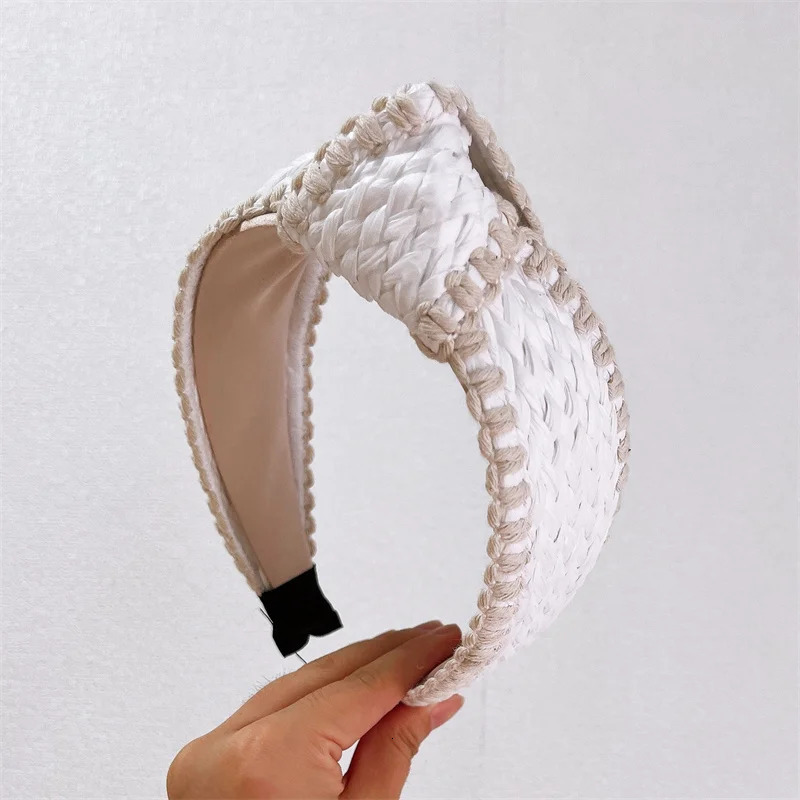 Raffia Knotted Headband Women Ladies Casual Shopping Headpiece Wide Female Hairbands 250610