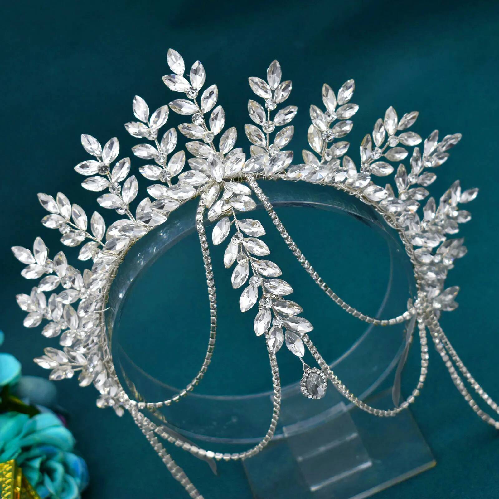 DZ131 Handmade Wedding Hairband Crystal Bride Tiara Bridesmaid Headpiece Women Jewelry Tassels Bridal Crown Baroque Headband