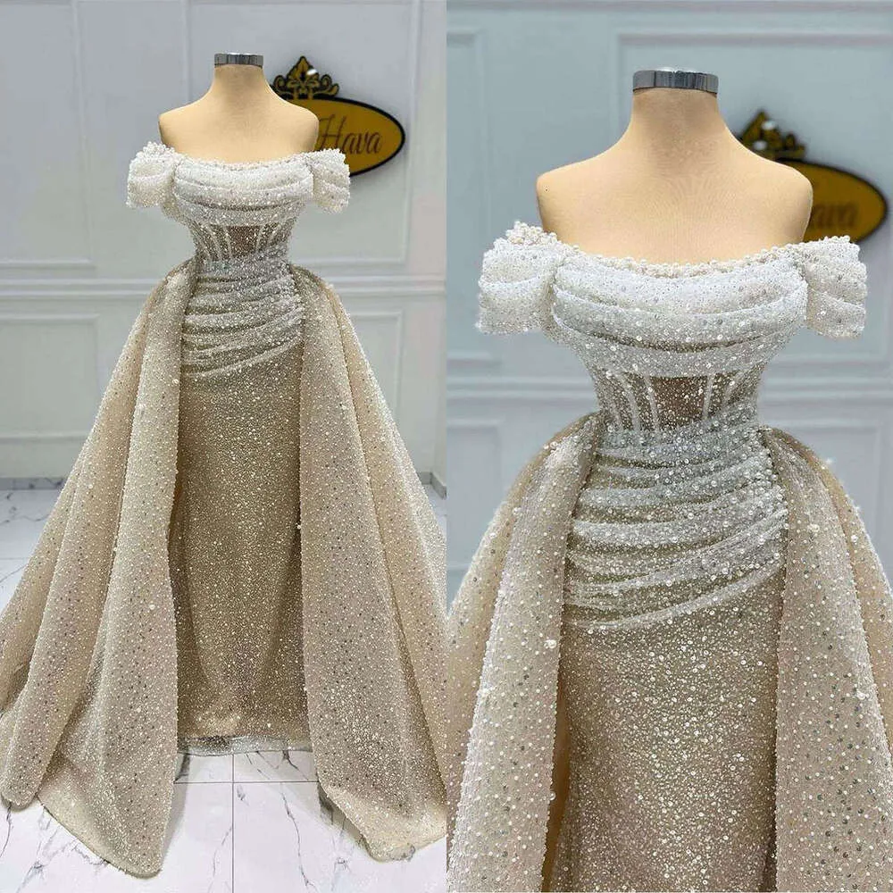 Elegant Sequins Lace Evening Dress Pearls Prom Gowns With Detachable Off Shoulder Princess Party Dresses Customized