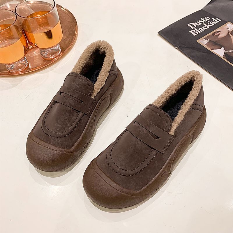 Ddmysports Thick Soled Furry Shoes Women Autumn And Winter New Style Outdoor Wear Plush Lined Warm Cotton Slip On Casual Loafers For Outdoor Shoes