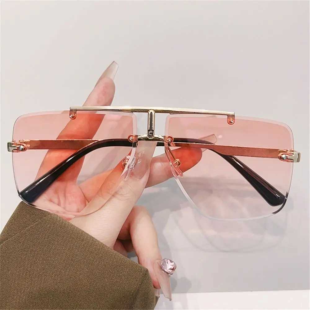 Oversized Double Bridge Sunglasses Frameless Square Frame Mens Shades Rimless UV Protection Street Shooting Eyewear Z250614