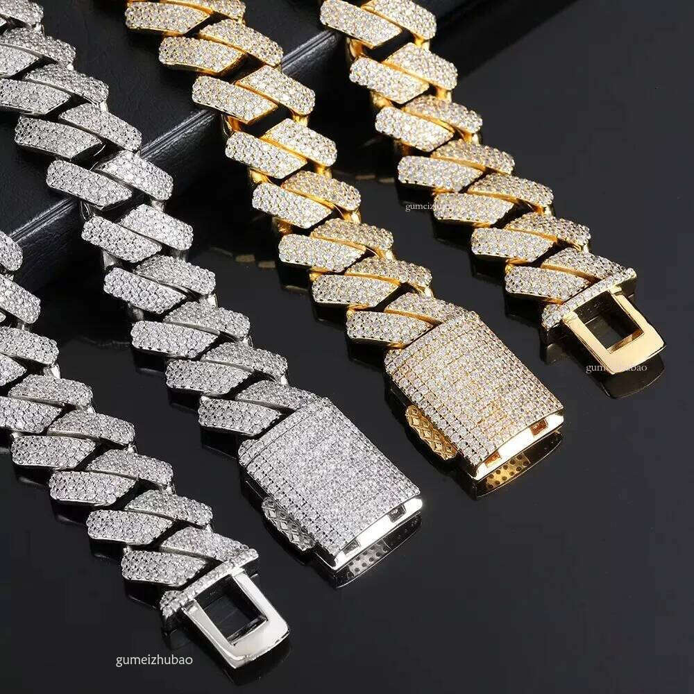 Pass Dia Miami Hip Hop Jewelry VVS Stone Shiny 3ROW Men Sterling Sier Necklace Moissanite Cuban Link Chain
