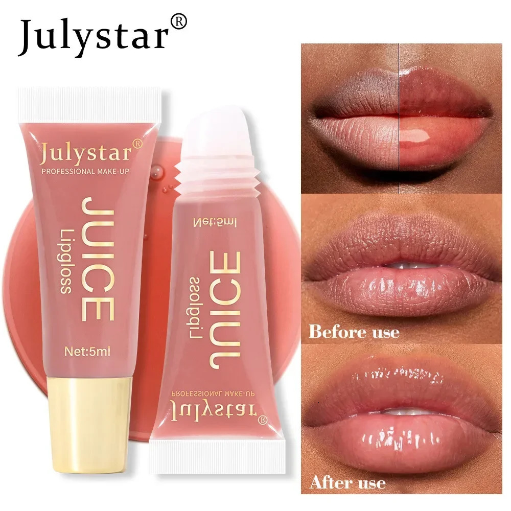 Nude Brown Plumping Lip Gloss Moisturising Fruit Lip Oil Transparent Fullness Lips Tint Soft Tube Makeup Applicator Beauty Care 250614