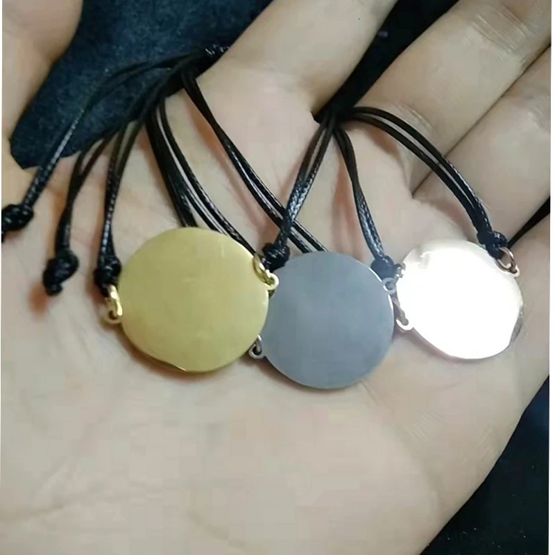 10pcs Stainless Steel Round Blanks Tags Charm Bracelet For Couple Friendship Mirror Polish Pendant Bracelet 250610