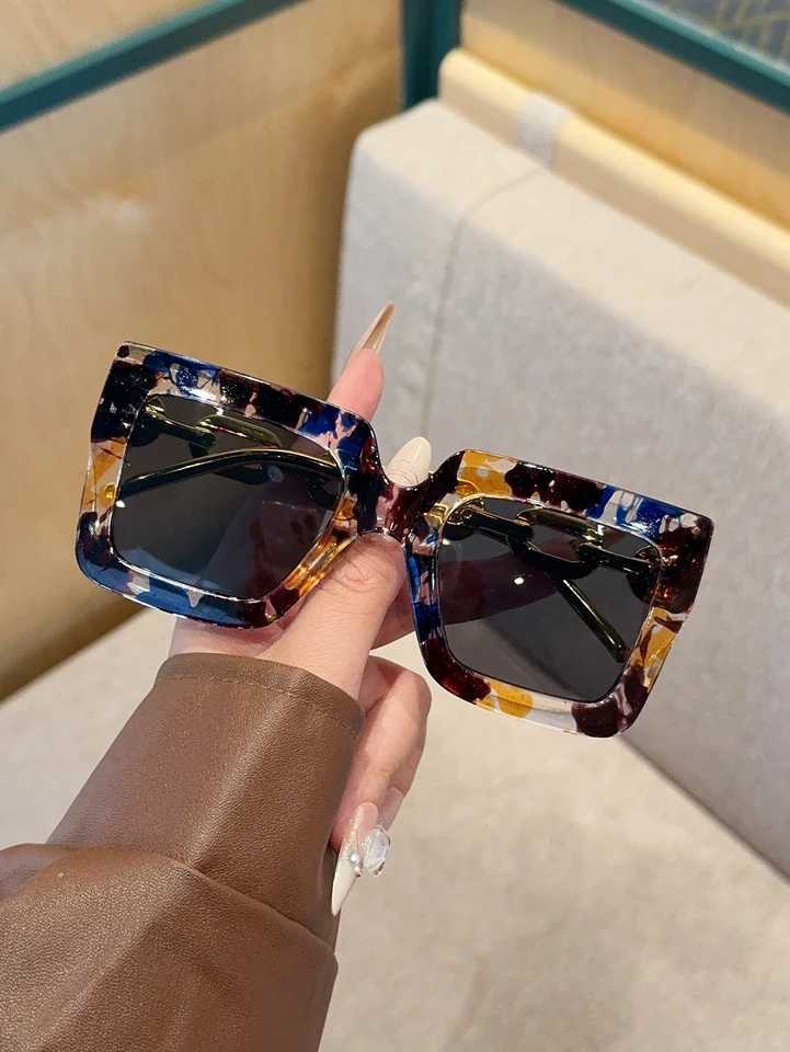 1Pc Fashionable Oversized Square Frame Glasses Fashionable Printed Decorative Glasses Suitable for Daily Wear Decoration Z250614