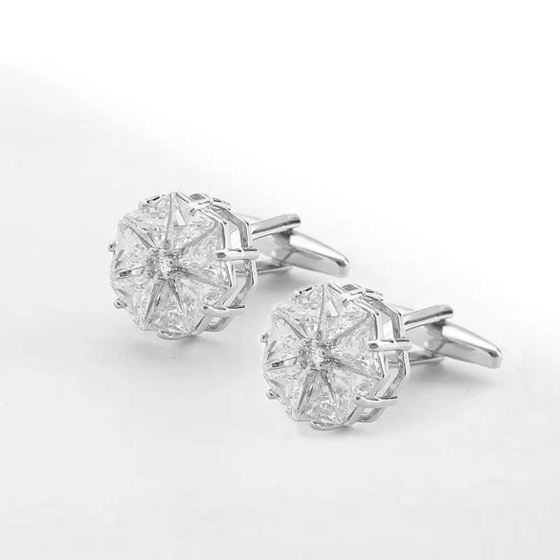 Mens Rhinestone Flower Cufflinks Business Banquet OL Suit Accessories Buttons Fashion French Shirts Zircon Wedding Cuff LinksXJ250614