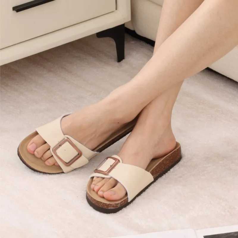 Crestar Womens Summer Cork Slippers 2025 New Outdoor Beach Flip Flops Fashion Leather Orthopedic Sandals With Adjustable Z250614