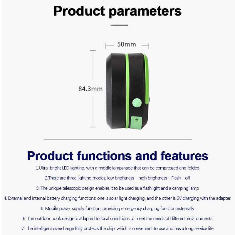 Camping Light Solar Rechargeable Foldable Portable Lantern Power Bank Waterproof Flashlight Solar Lamp for Camping Outdoor W250613