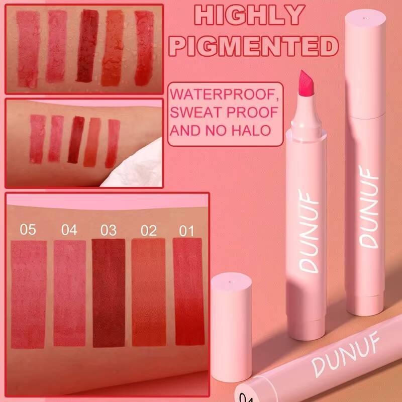 5 Color Long Lasting Liner Lipstick Waterproof Velvet Matte Lipsticks Sexy Red Contour Pencil 2in1 Lip Marker Pen happy
