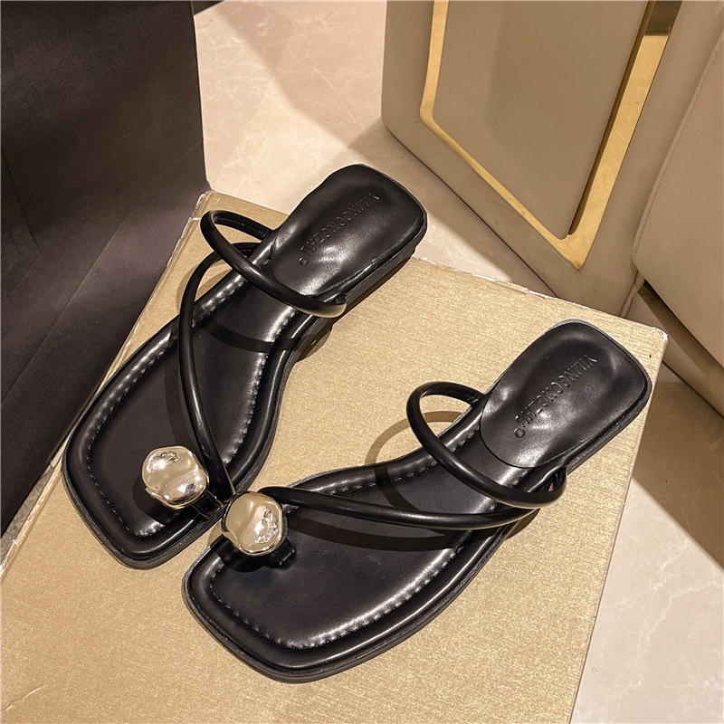 Ddmyoutdoor French Style Low Heel Outdoor Beach Slippers Fairy Shoes New Summer Korean Version Toe Loop Flat Sandals Outdoor Shoes