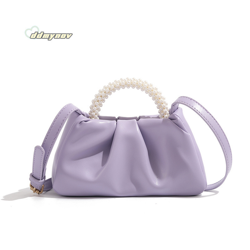 for Women 2024 New Trendy Fashion Round Pearl Handheld Pleated Cloud Niche Elegant Shoulder Crossbody Bag ddmynov