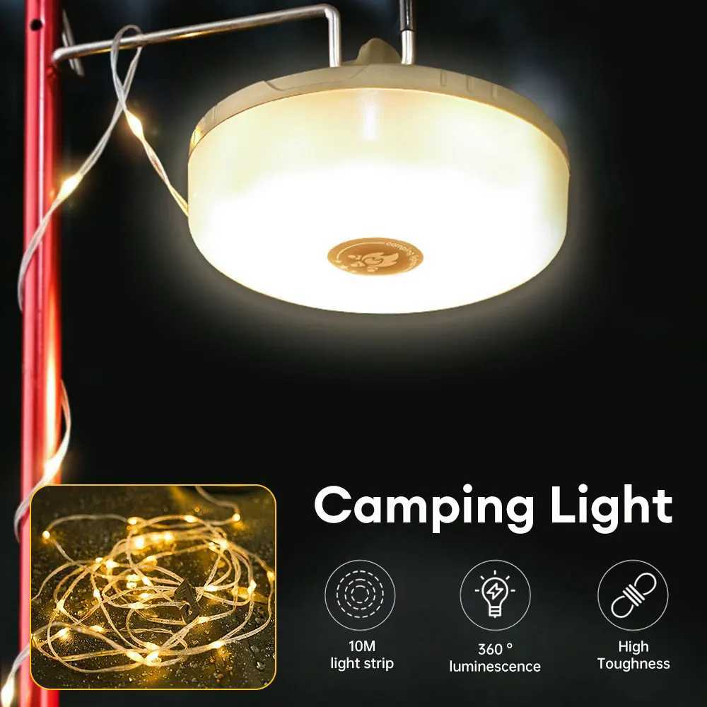 10M Camping String Lights with Lanterns 2000mAh Outdoor Camping Lights Tent Atmosphere Light Waterproof Rechargeable Flashlights W250613