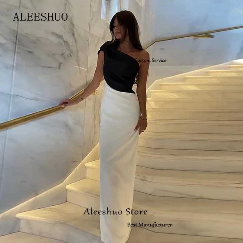 Ashuo Ele One Shoulder Black white Prom Dresses Sleeveless Mermaid Evening Dress Pleat Formal Occasion Customized Dress W250614