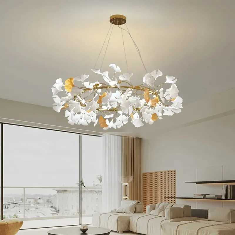 Creative Ginkgo Leaves Luxury Acrylic Chandelier Modern Living Room Lights Lustre Home decor G9 Bulb Dining Room Pendant Lamp XJ2500613