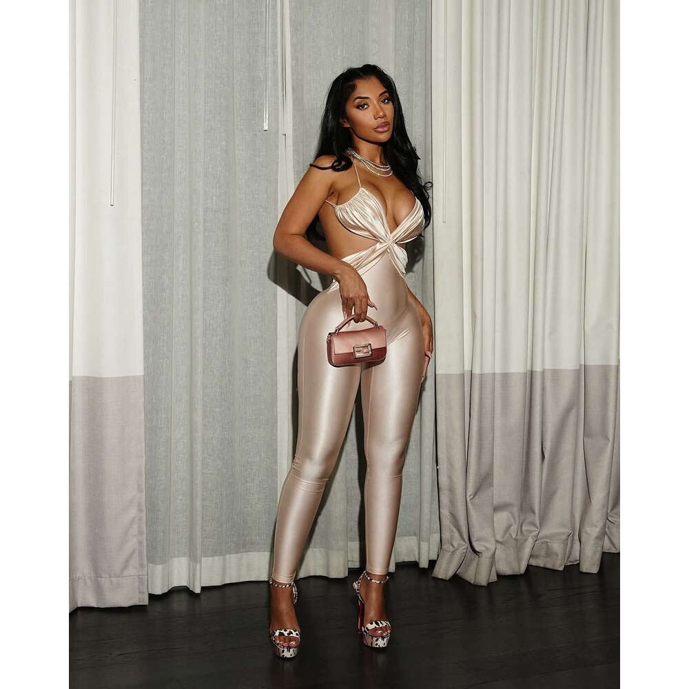 Summer New Sexy Women's Solid Color Backless Strap Tight Jumpsuit Romper B5