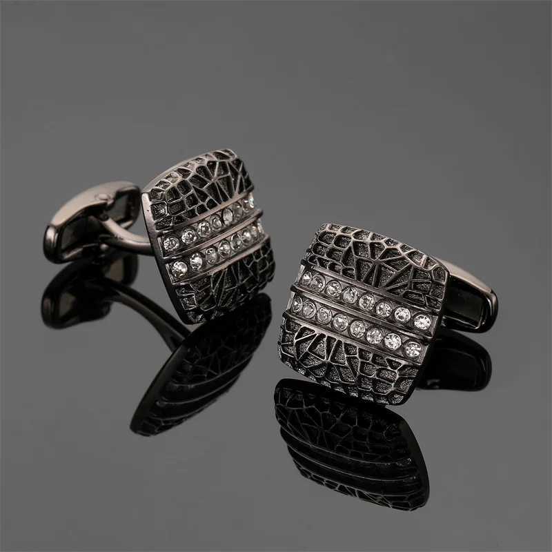 Luxury Mens French Shirt Cufflinks High-Quality Black Leopard Crystal Cuff Buttons Business Suit Accessories Jewelry Gifts XJ250614