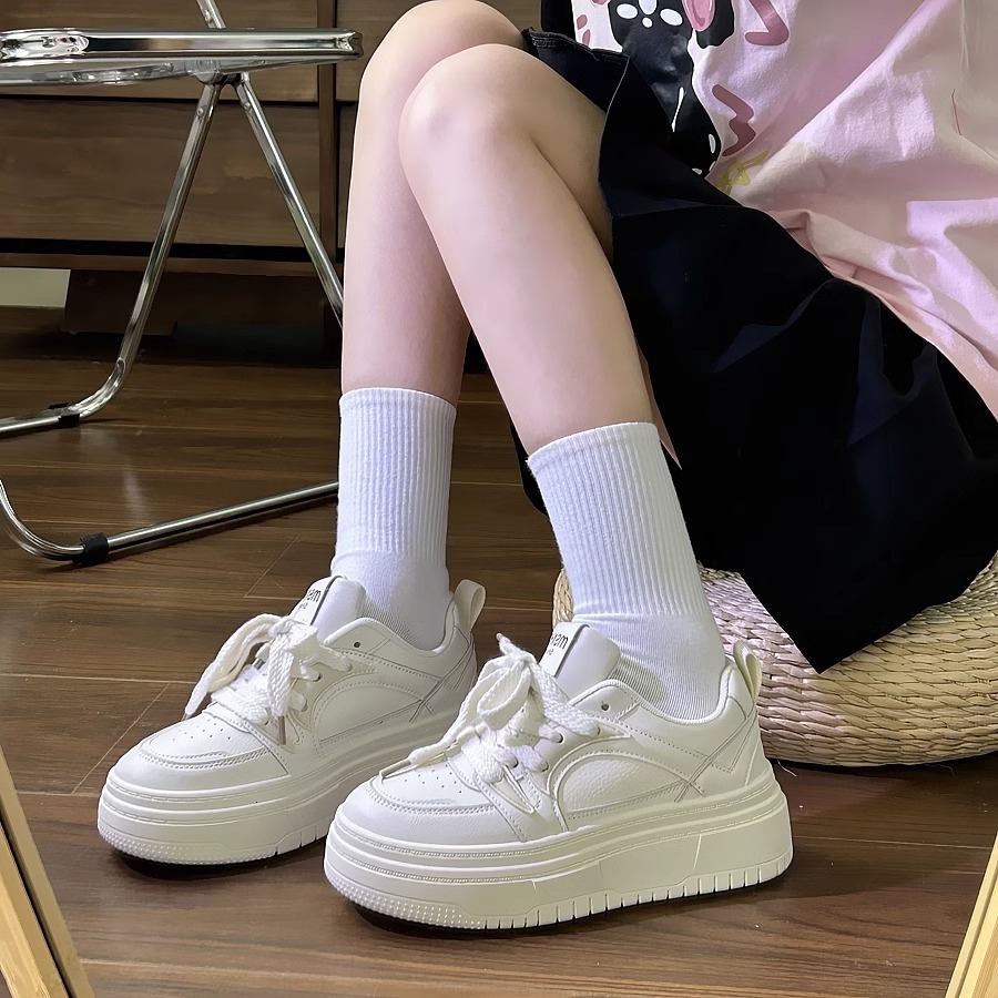 Ddmysports Platform White Sneakers For Women Students Spring New Versatile Casual Height Increasing Board Ins Trendy Sports Shoes Outdoor Shoes