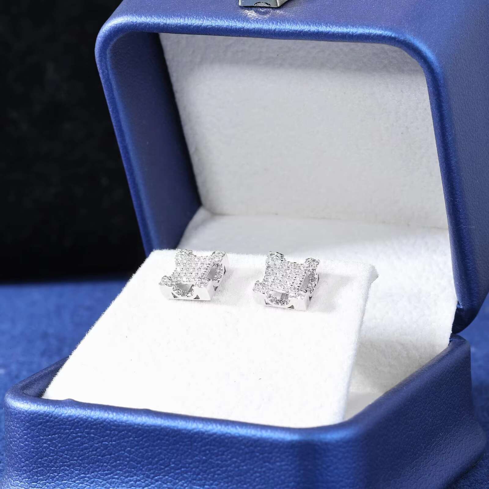Square Shape Moissanite Stud Earrings for Women Sparking Party Iced Out Hip Hop Ear Jewelry