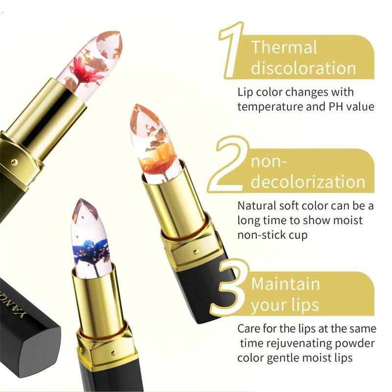 3 Colors Flower Transparent Lipstick Lasting Moisturizer Crystal Jelly Lipsticks Temperature Color Changing Lip Balm Lips Care happy