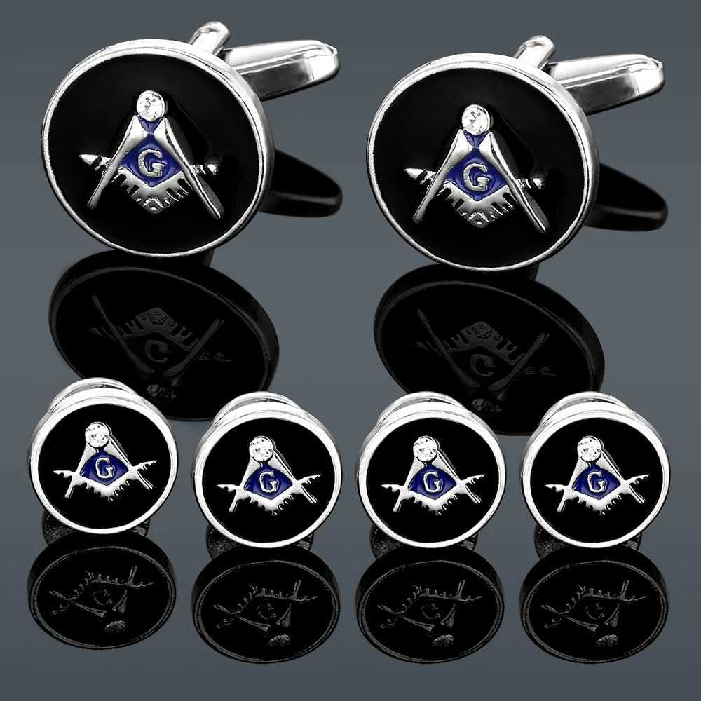 Freemason Cufflinks Sleeve Nail Set Black And Blue Enamel With Crystal For Men Boys Gift XJ250614