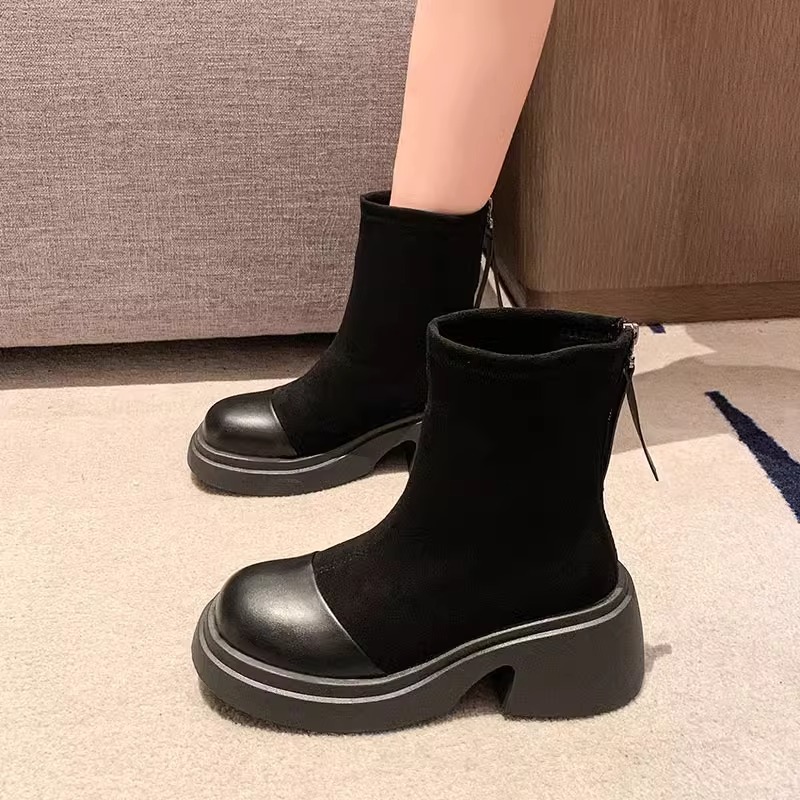 Ddmysports Autumn Winter New Thick Soled Short For Women Elastic Slim Petite Fashion Height Increasing Versatile Martin Boots Outdoor Shoes